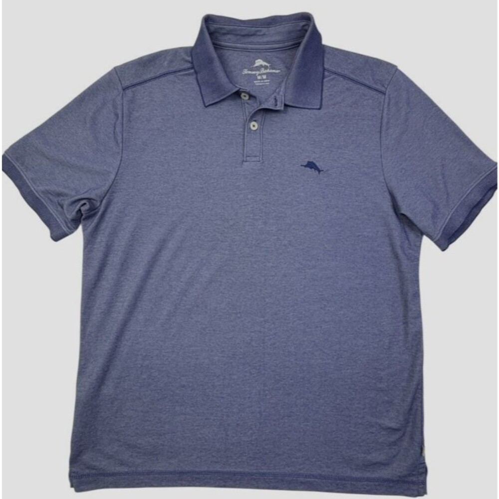 Tommy Bahama Polo Shirt Throne Blue Heathered Cotton Blend Marlin Logo Golf M